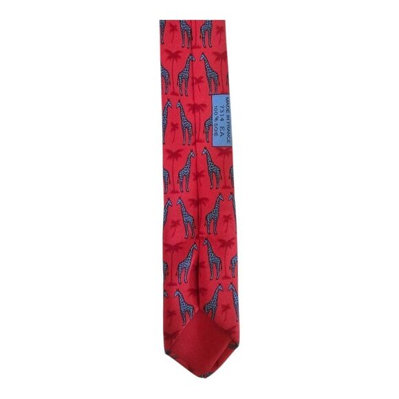 100% REAL HERMES SILK TIE ~ Red with Blue Giraffe - Picture 4 of 7